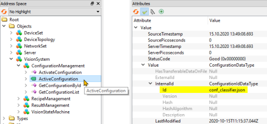 El Id conf_classifier.json se emite como valor en el nodo ActiveConfiguration