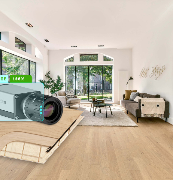 Habitación con parquet y cámara IDS NXT sobre parquet multicapa