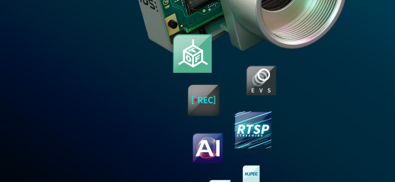 Cámara IDS uEye basada en eventos con múltiples iconos para TOF, EVS, REC, RTSP, AI, MPEG, H264.