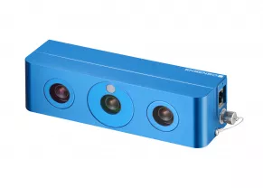 Vista frontal de la cámara 3D Ensenso N azul