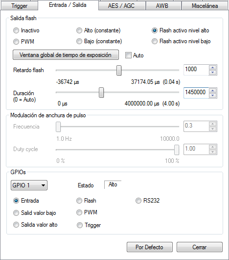 Captura de pantalla Configuración Duración del retraso flash
