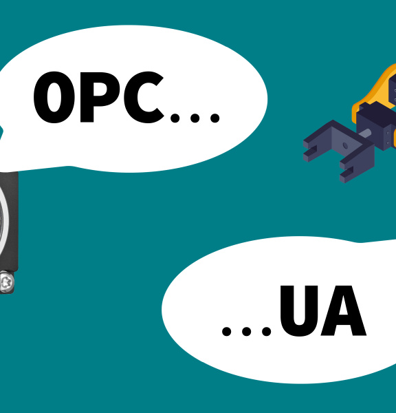 Cámara uEye y robot (cada uno cortado) hablando entre sí en burbujas de diálogo sobre OPC UA