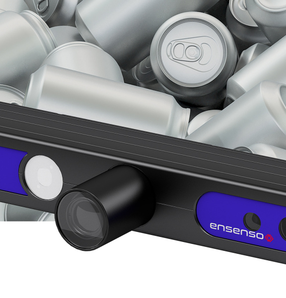 Cámara 3D IDS Ensenso C en una aplicación de bin-picking con latas de bebida