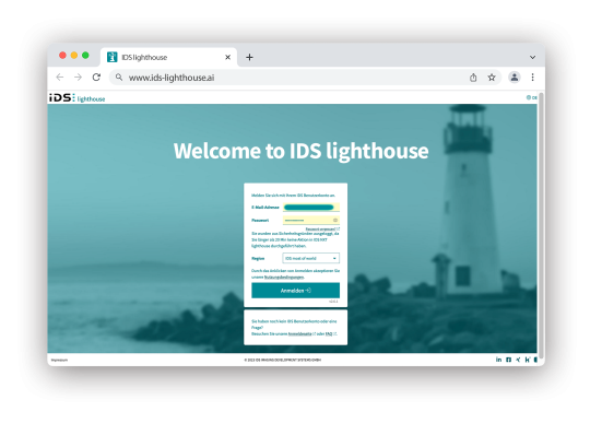 Captura de pantalla de la página de inicio de IDS lighthouse.