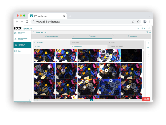 Captura de pantalla del Administrador de datos del faro IDS.