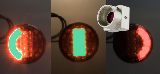 Tres imágenes de prueba de una lámpara de vehículo multicámara con la cámara industrial IDS uEye XCP.