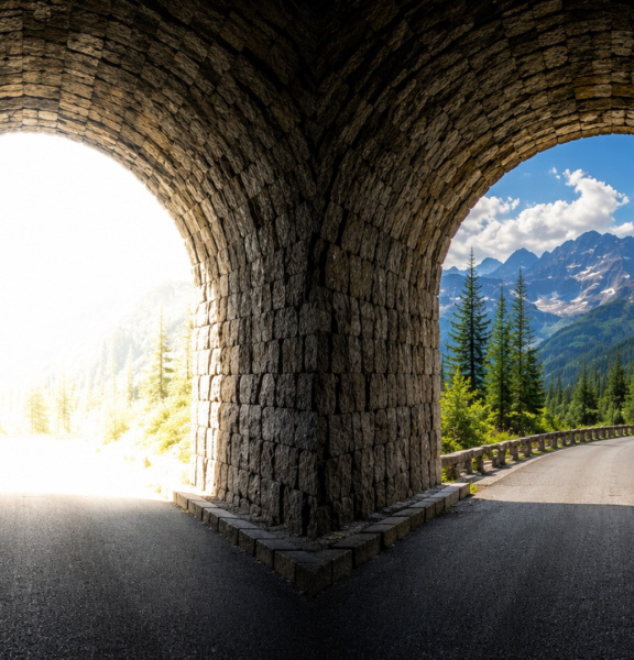 Vista desde un túnel con fondo sobreexpuesto y con HDR en comparación