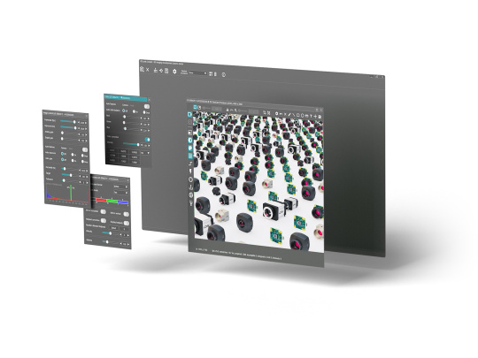 Varias capturas de pantalla de la interfaz de usuario del software IDS peak.