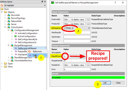 Paso a paso, se marca cómo se prepara la función GetRecipeListFiltered con el comentario Receta preparada