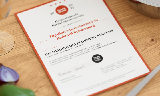 Certificado al mejor comedor de empresa de Baden-Württemberg otorgado por IDS