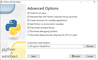 Diálogo de instalación Python - Opciones ampliadas