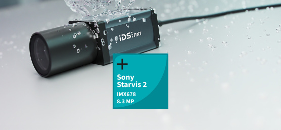 Chorro de agua sobre IDS NXT oslo junto al icono Sony Starvis 2 IMX678.