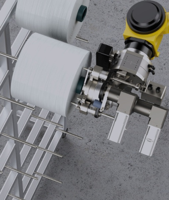 Un brazo robótico cuelga rollos de papel