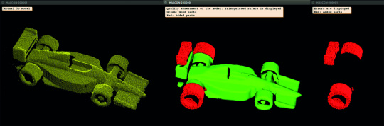Con el procesamiento de imágenes HALCON 3D se pueden determinar desviaciones mínimas del objeto y del modelo de referencia. Imagen: Demo de IDS, Control 2018, captada con una cámara Ensenso 3D de visión estéreo.
