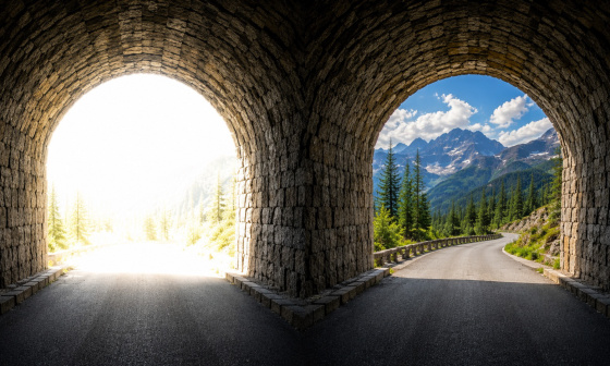 Vista desde un túnel con fondo sobreexpuesto y con HDR en comparación