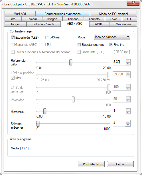 Captura de pantalla para configurar la funcionalidad flash del uEye LE USB 3.1 Gen 1