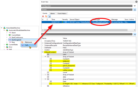 Se recibe un ResultReadyEvent de la cámara en el EventView.