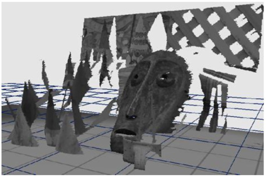 Vista de la superficie 3D generada a partir del mapa de disparidad y los datos de calibración de la cámara.