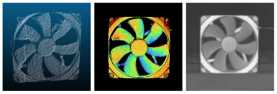 Tres representaciones diferentes de un ventilador