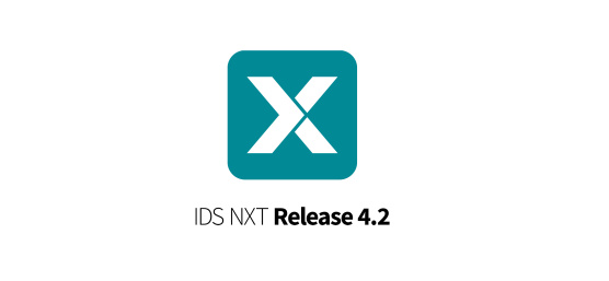Logotipo de IDS NXT: X blanca sobre fondo IDS de color, versión de lanzamiento 4.2