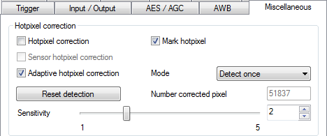 Captura de pantalla para la corrección adaptativa de píxeles calientes