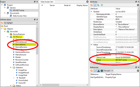 La información del dispositivo se puede ver en la pestaña NXTDevice, marcada con un círculo rojo.