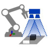 Pictograma de un sistema de coordenadas robótico para la calibración mano-ojo.