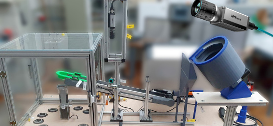 Montaje experimental de una máquina clasificadora de Lego con cámara IDS IDS NXT