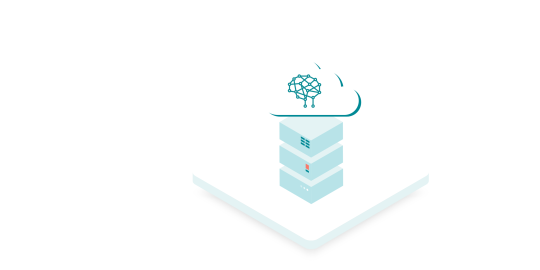 La inteligencia artificial en la nube está representada por sus múltiples niveles en forma de caja.