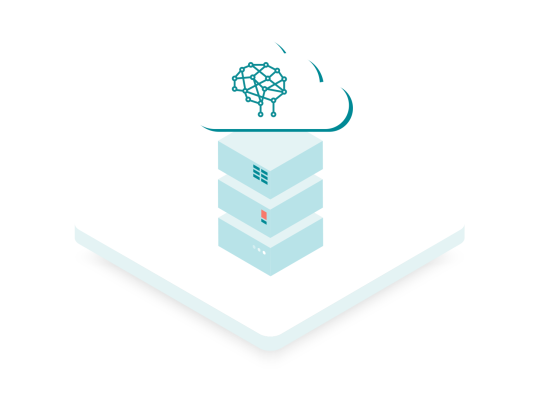 La inteligencia artificial en la nube está representada por sus múltiples niveles en forma de caja.