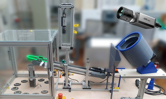 Montaje experimental de una máquina clasificadora de Lego con cámara IDS IDS NXT