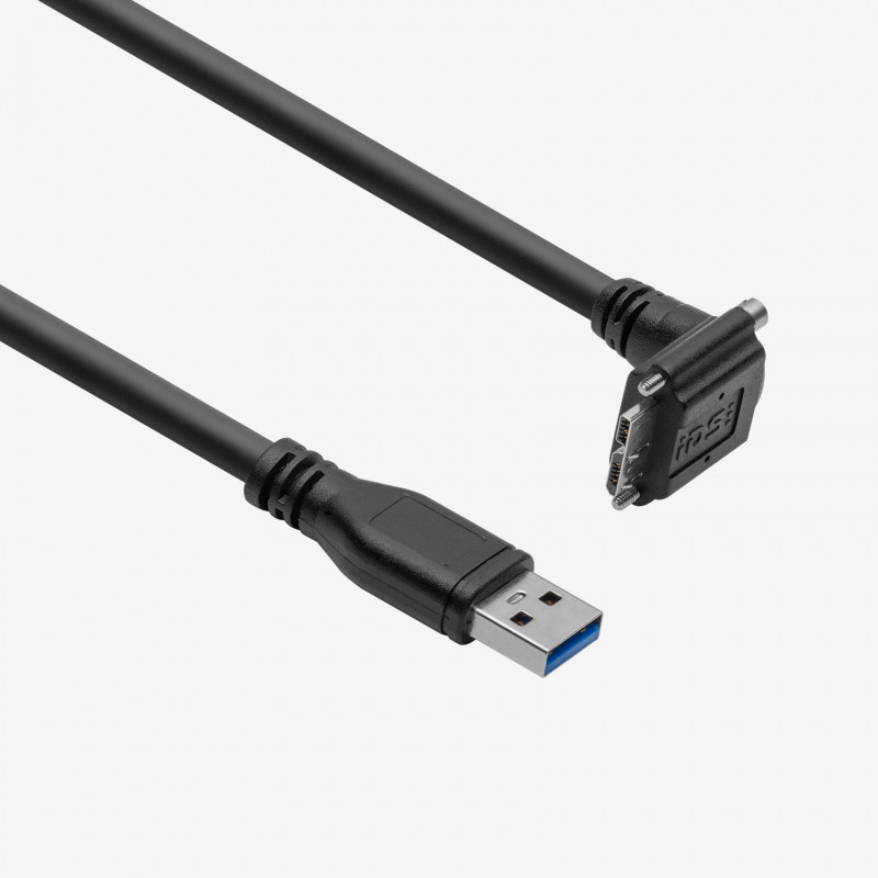 USB 3, cable estándar, en ángulo hacia abajo, atornillable, 5 m