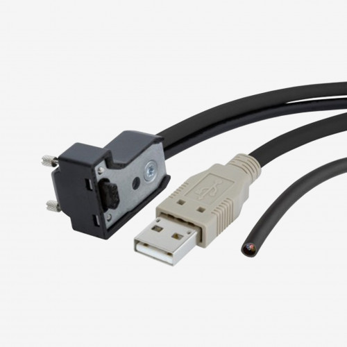 USB 2.0 y E/S, cable estándar en Y, en ángulo hacia abajo, atornillable, 3 m